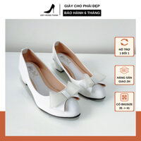 Giày Cao Gót Bít Mũi Đinh Nơ Giày Nữ Búp Bê Đế Vuông Có Size Lớn 41 Hoàng Thanh G3