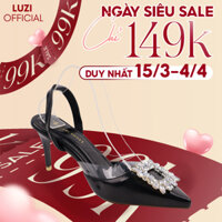 Giày cao gót bít mũi phối mica có quai hậu gót cao 7p, Guốc cao gót mũi nhọn gót nhọn cao 7p m147