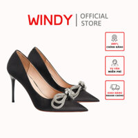 Giày Cao Gót Bít Mũi WINDY  Mũi NHọn Đính Nơ Đá Xoàn Sang Trọng CG-17591