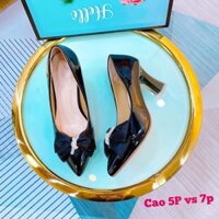 Giày cao gót búp bê nữ màu đen, cao gót 5p và 7p, đính nơ sang trọng, gót nhọn bọc mica