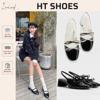 Giày cao gót C mũi tròn đính nơ hở gót đế vuông cao 4cm phong cách tiểu thư thanh lịch dễ phối đồ Fullbox 𝟴𝟰𝟬𝟴