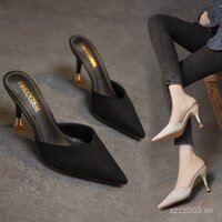 Giày cao gót Chanel kiểu dáng nhỏ 33 34, dép nửa gót cho nữ, gót vừa, đa năng, mũi nhọn, sandal kín mũi, thời trang