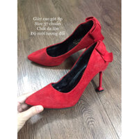 Giày cao gót chất da lộn màu đỏ size 37 chuẩn(đã qua sử dụng)