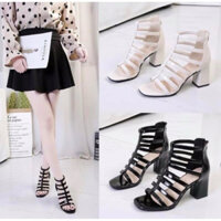 GIÀY CAO GÓT CHIẾN BINH MŨI VUÔNG,KIỂU DÁNG KHOÁ KÉO DA BÓNG Cao 4cm-Bigsize 40-43