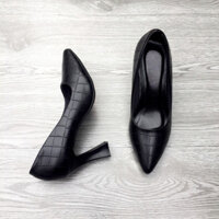 Giày cao gót công sở da vân đế loe cao 5cm 7cm