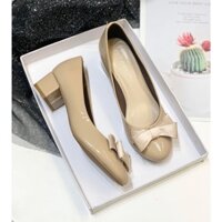 Giày cao gót công sở nữ cao 3 phân mũi tròn gót vuông gắn nơ lụa _A893NL