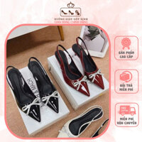 Giày Cao Gót Da Bóng Đính Nơ Đá Lấp Lánh Gót Cao 7 đến 9 cm Sang Chảnh, Giày Cao Gót Nữ Xưởng Giày Xinh