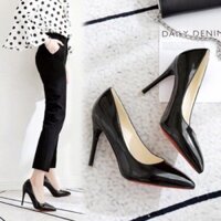 Giày cao gót da bóng gót nhọn mũi nhọn 7cm đơn giản