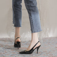 Giày cao gót da bóng Pu Caiying Rose cho phụ nữ 2025, phong cách nữ hoàng, thương hiệu lớn, giày bệt cho giày cao gót