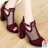 Giày Cao Gót Đế Dày Phối Lưới Thời Trang Hàn Quốc 2019 Cho Nữ