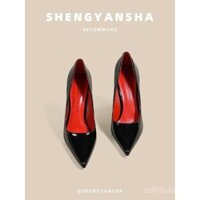 Giày cao gót đế Đỏ Nữ Giày công sở mũi nhọn màu nude kiểu mới gót nhọn gợi cảm