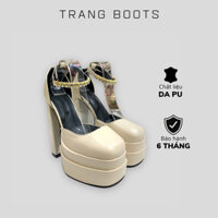 Giày Cao Gót Đế Đúp Bít Mũi Quai Đính Đá