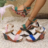 Giày cao gót đế nêm thời trang nữ 10,5 cm Xăng đan đầy màu sắc đẹp (Size 36-43)