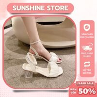 Giày cao gót đế trong tiểu thư, sandal cao gót đế vuông quai ngang 5p Sunshine_Store A005