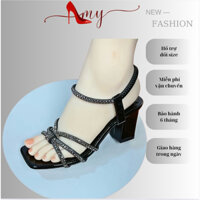 giày cao gót đế trụ vuông 7cm quai dây soàn thắt nút siêu xinh hậu bo thun