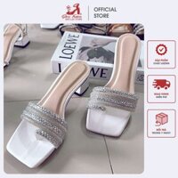 Giày cao gót đế vuông 5 phân xỏ ngón quai đính đá , Dép cao gót xỏ ngón gót vuông 5p siêu sáng chân.