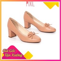 Giày Cao Gót Đế Vuông 5cm Mũi Vuông Nơ Nhỏ Pixie X559