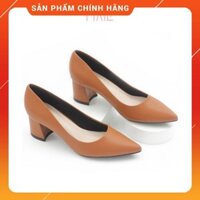 Giày Cao Gót Đế Vuông 5cm Mũi Nhọn Basic Màu Đen Pixie P055