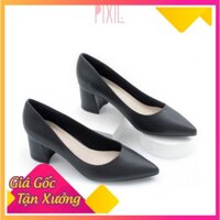 Giày Cao Gót Đế Vuông 5cm Mũi Nhọn Basic Màu Kem Pixie P055