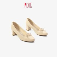 Giày Cao Gót Đế Vuông 5cm Mũi Vuông Nơ Nhỏ Pixie X559 -ds2