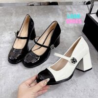 Giày Cao Gót Đế Vuông 7cm Khuy Hoa Trà Hàng QC LOẠI 1