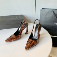 Giày cao gót đế vuông mũi nhọn trang trí khoá cài YSL