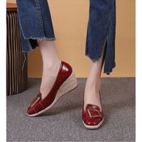 Giày cao gót đế xuồng bọc cói 7cm, chất da bóng sang trọng (order)