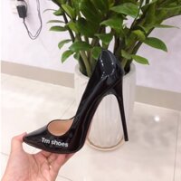 Giày cao gót đen bóng thời trang cao 12 cm