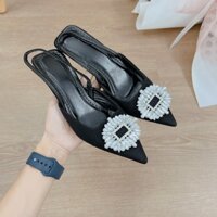 giày cao gót đính đá mũi nhọn kiểu dáng hàn quốc gót 4 phân Kq04