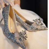 Giày Cao Gót Đính Kim Sa Bạc Pha Lê Hình Bướm Thời Trang Mới 2023