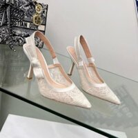 Giày Cao Gót DIOR Ren Thêu Nổi 6,5cm Sang Chảnh, Giày Cao Gót Dior Ren Màu Trắng/Đen Quý Phái