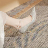 Giày cao gót dự tiệc DAXINGZHE Giày cưới cô dâu Phù Dâu Gót Nhọn Nữ Lễ Phục Giày một lớp pha lê ngọc trai