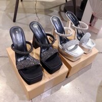 GIÀY CAO GÓT DỰ TIỆC HAI QUAI ĐÁ MŨI VUÔNG ĐÚP 13 PHÂN 2 MÀU