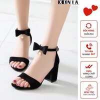 Giày Cao Gót, Dự Tiệc Hở Mũi Cách Điệu Cột Nơ Hạt Châu Siêu XInh 7 phân Xenia XN612