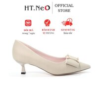 Giày cao gót - Giày công sở nữ HT.NEO da êm mềm , gót cao 3cm thiết kế nơ vuông đính đá sang trọng ,lịch sự GC-37