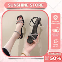 Giày cao gót gót nhọn 7p quai chéo đính đá, sandal cao gót dây soàn lấp lánh hottrend 2023 Sunshine Store A070