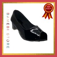 Giày cao gót hở mũi màu đen cao 5 phân đi thoáng chân