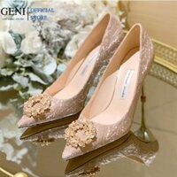 Giày cao gót kim sa mặt hoa đá tròn siêu xinh GENI 214