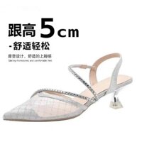 Giày cao gót lưới một dây đeo mũi hở nửa mùa hè mới gót mỏng