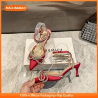 Giày cao gót MACH & MACH 8cm Keo thủy tinh màu đỏ mới ➕ Giày nữ mũi nhọn Big Diamond gợi cảm GPJD