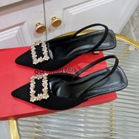 Giày cao gót màu đen, khóa vuông đính hạt sang trọng, cao 6p OCNHI18