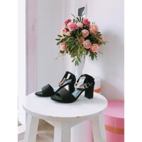 GIÀY CAO GÓT MÀU ĐEN PHỐI QUAI CÀI ĐÍNH HẠT SIZE36 FOM SIÊU XINH