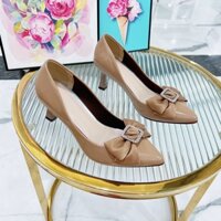 Giày cao gót màu nâu, nơ bướm cài khóa vuông sang trọng, gót sơn 7p siêu xinh OCNHI18