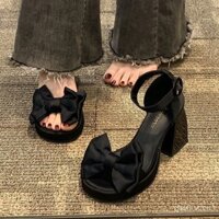 Giày cao gót mới cho phụ nữ, dép xỏ ngón có nơ, đế dày, chống nước, Audrey