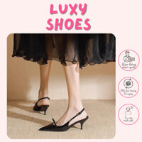 Giày Cao Gót Mũi Nhọn Da Bóng Đính Nơ Dây Ngang Gót 3 Phân Thời Trang CG-0660 LuxyShoes