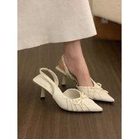 Giày cao gót mũi nhọn đính nơ nhỏ dáng slingback khoét eo gót cao 7cm (form rộng)| Scent of Woman