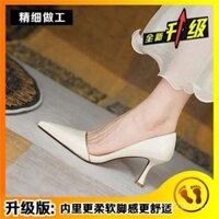 Giày cao gót mũi nhọn kiểu Pháp mới cho phụ nữ, giày chuyên nghiệp màu đen, giày nữ mới 2025, giày đơn gót mỏng rỗng miệng nông