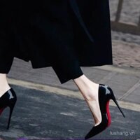 Giày cao gót mũi nhọn màu đen đỏ cho phụ nữ