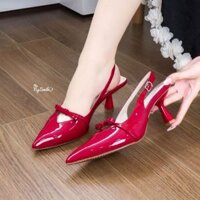 Giày cao gót mũi nhọn nơ 7p sang chảnh, cao gót đỏ dự tiệc , giày mang Tết - THENYSMILE - ALAK