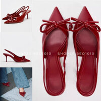 Giày cao Gót Mũi Nhọn Nơ Đỏ ZA Mẫu Mới 2024 (Có Sẵn)